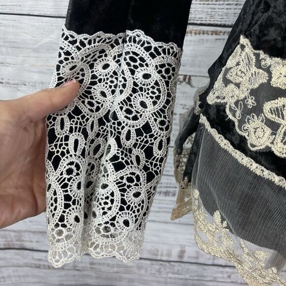 Passion Concept Blouse Tunic sz Small Black Velveteen Lace Beads Gothic Wedding - Picture 11 of 14